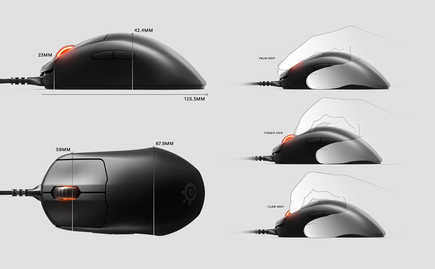 SteelSeries Prime - Souris gaming performante pour l'e-sport - Capteur optique TrueMove Pro avec 18 000 CPI - Commutateurs optiques magnétiques