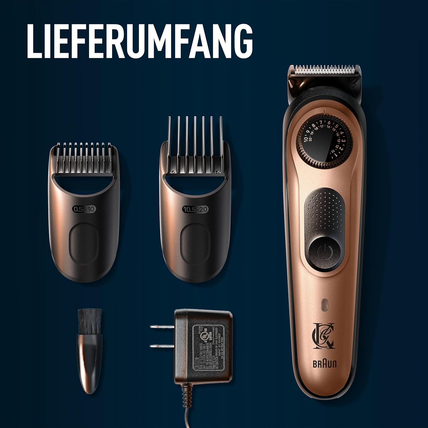Tondeuse à barbe électrique King C. Gillette Pro pour homme avec molette de précision pour 40 longueurs de barbe, lavable, lames tranchantes à vie en métal massif, noir et cuivre