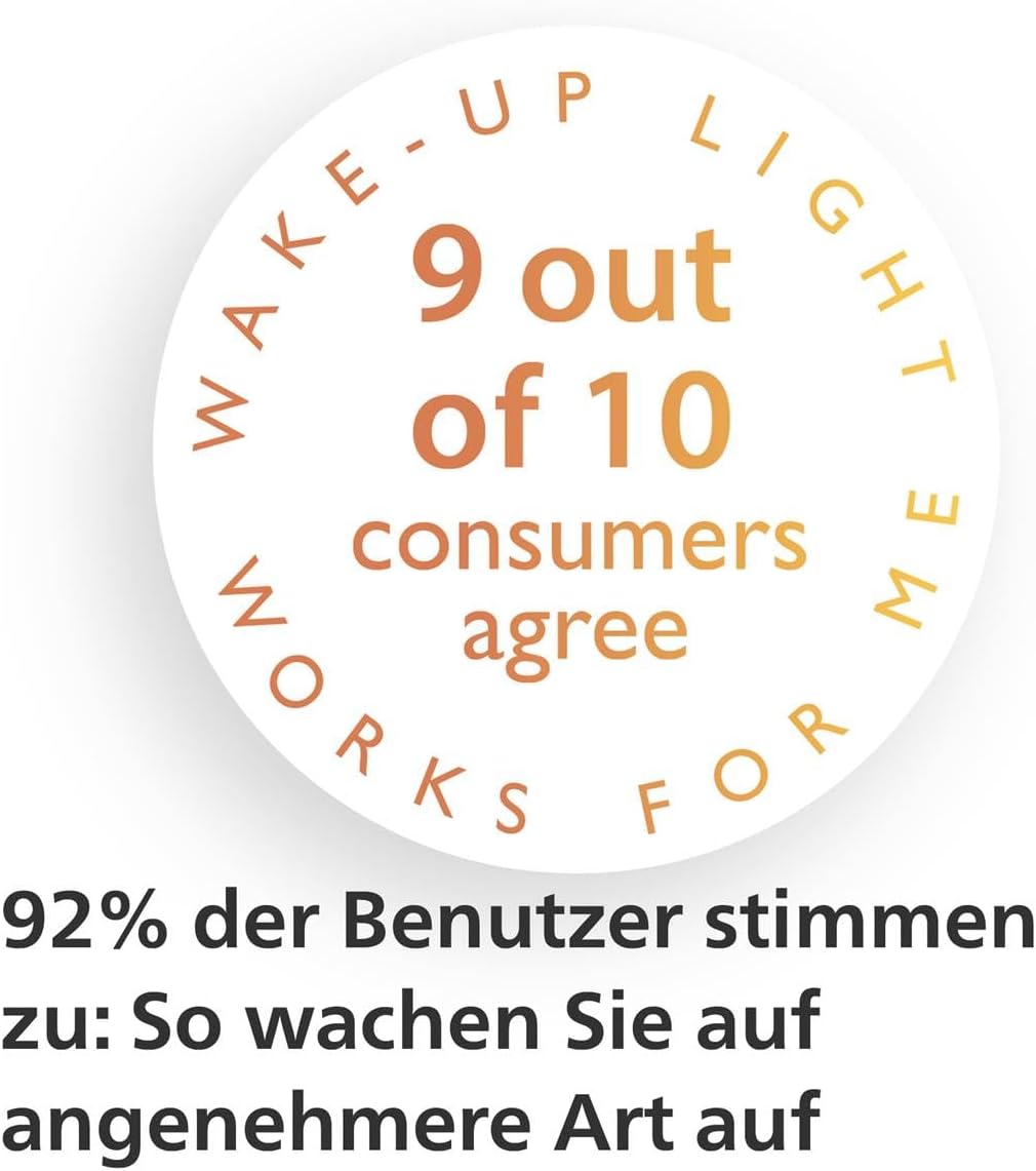 Philips Wake-up Light, simulation de lever de soleil coloré, 20 intensités lumineuses, 7 sons naturels, lumière de minuit (modèle HF3531/01) 