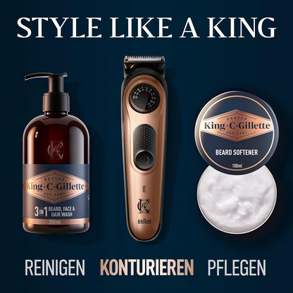 Tondeuse à barbe électrique King C. Gillette Pro pour homme avec molette de précision pour 40 longueurs de barbe, lavable, lames tranchantes à vie en métal massif, noir et cuivre