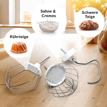 Robot culinaire Bosch Série 4 MUM54A00, bol en acier inoxydable de 3,9 L, batteur planétaire, crochet pétrisseur, fouet et mixeur, 900 W, blanc/noir 